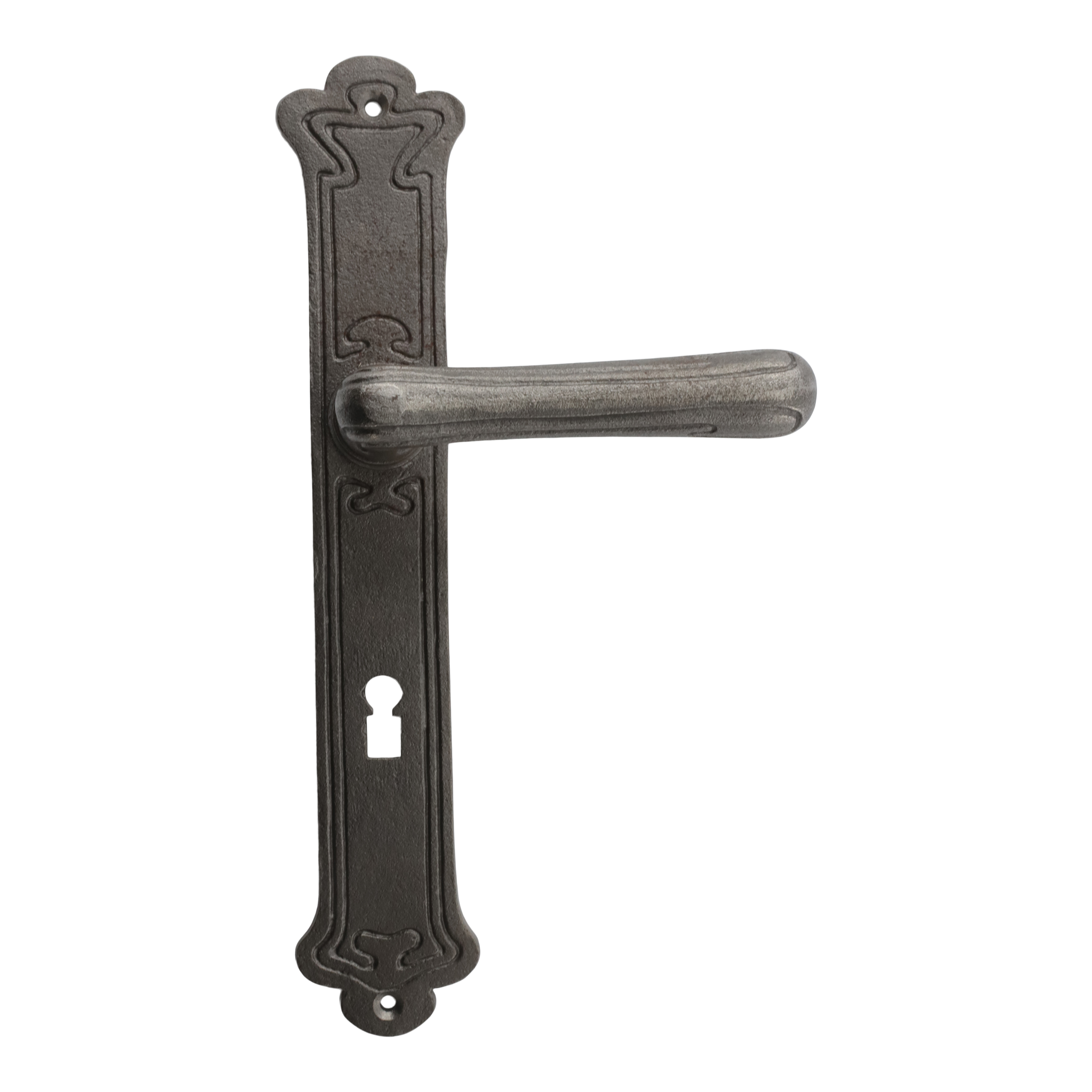 322.0085.80 Deurklink met lange plaat Art Nouveau ijzer grijs 322.0085.80 Deurklink met lange plaat Art Nouveau ijzer grijs