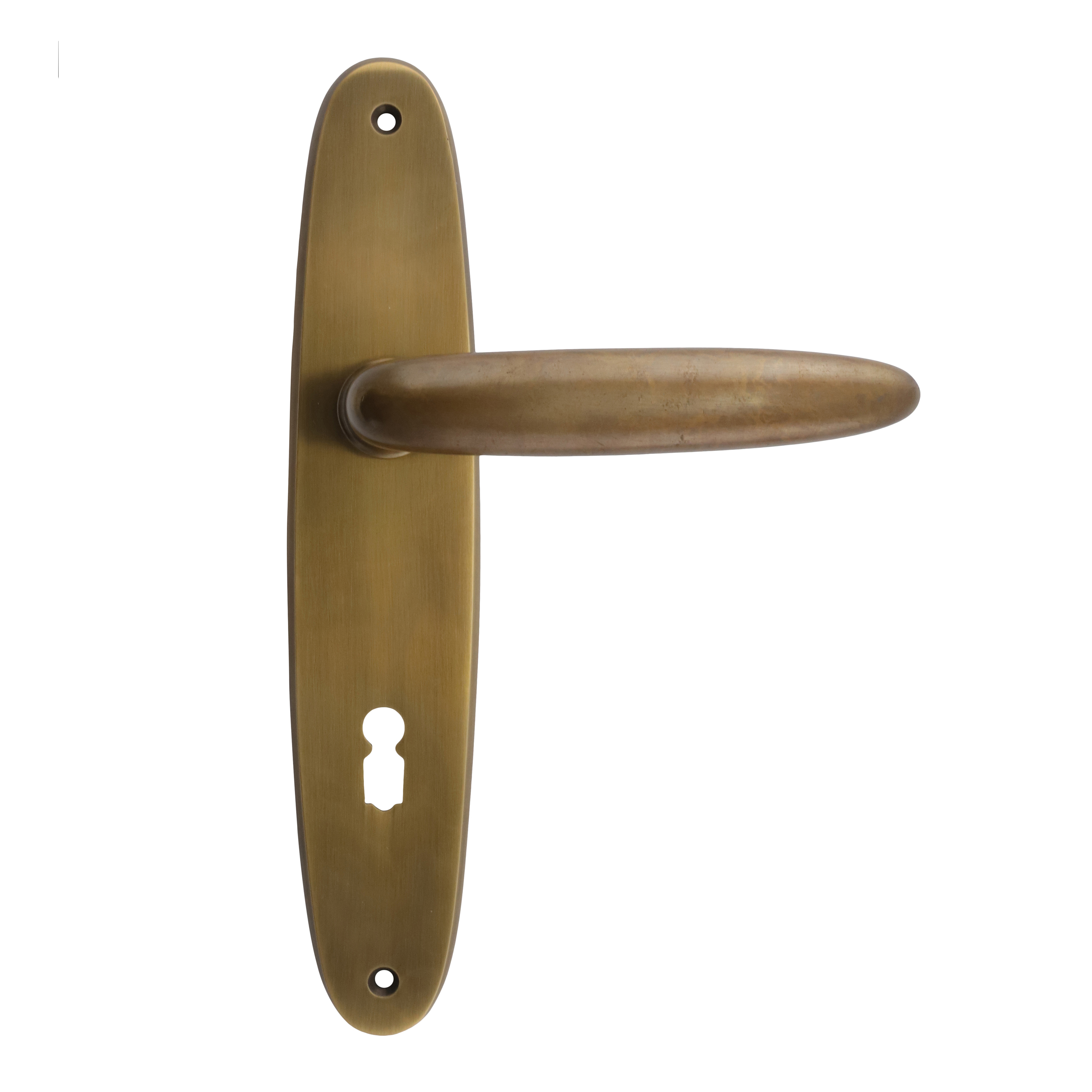 322.0098.45 Deurgreep met lange plaat 20er jaren messing gepatineerd 322.0098.45 Deurgreep met lange plaat 20er jaren messing gepatineerd