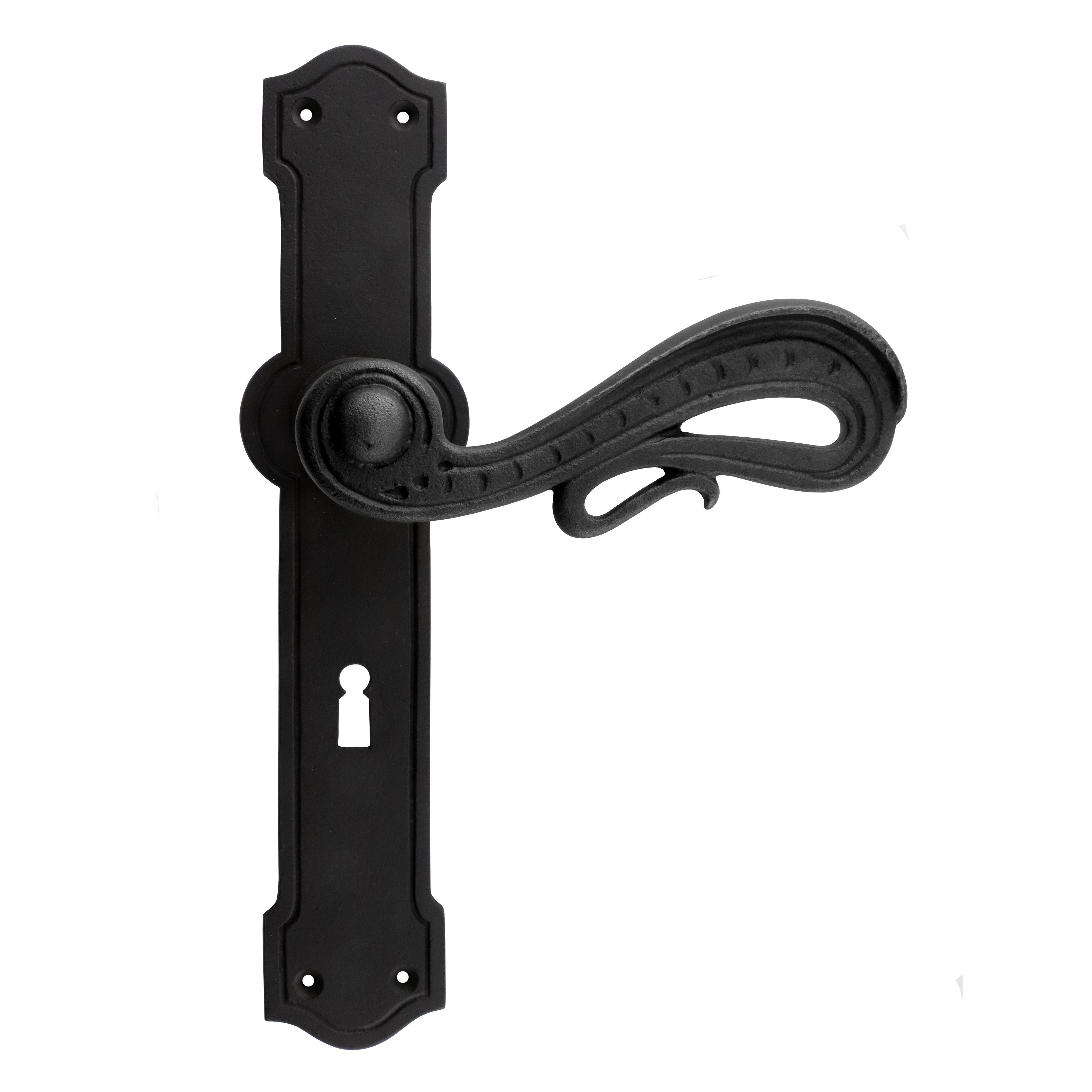 322.0107.70 Deurgreep met lange plaat Barok ijzer zwart 322.0107.70 Deurgreep met lange plaat Barok ijzer zwart