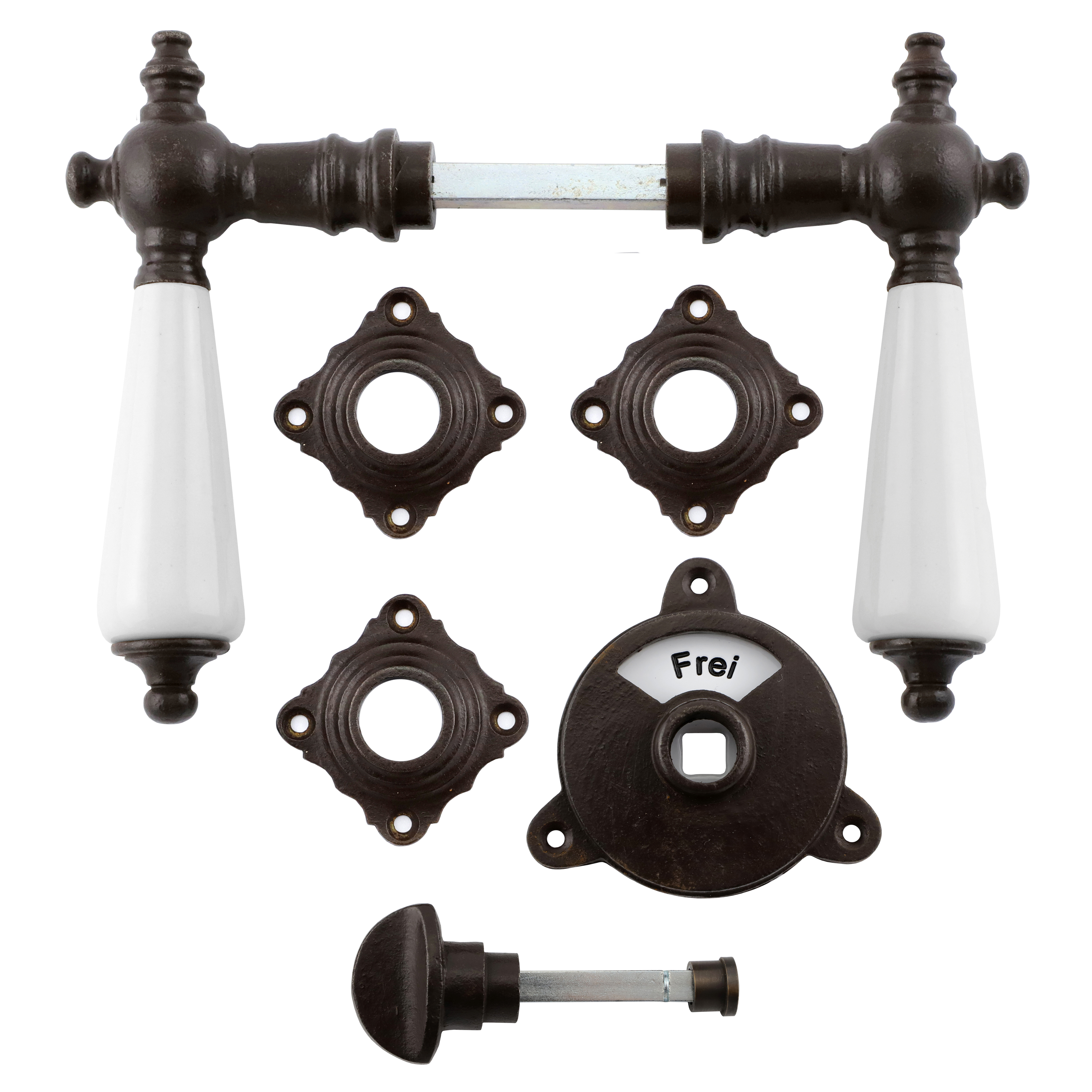 341.0279.60 WC-deurbeslag met draaiknop/slot met indicator antiek ijzer