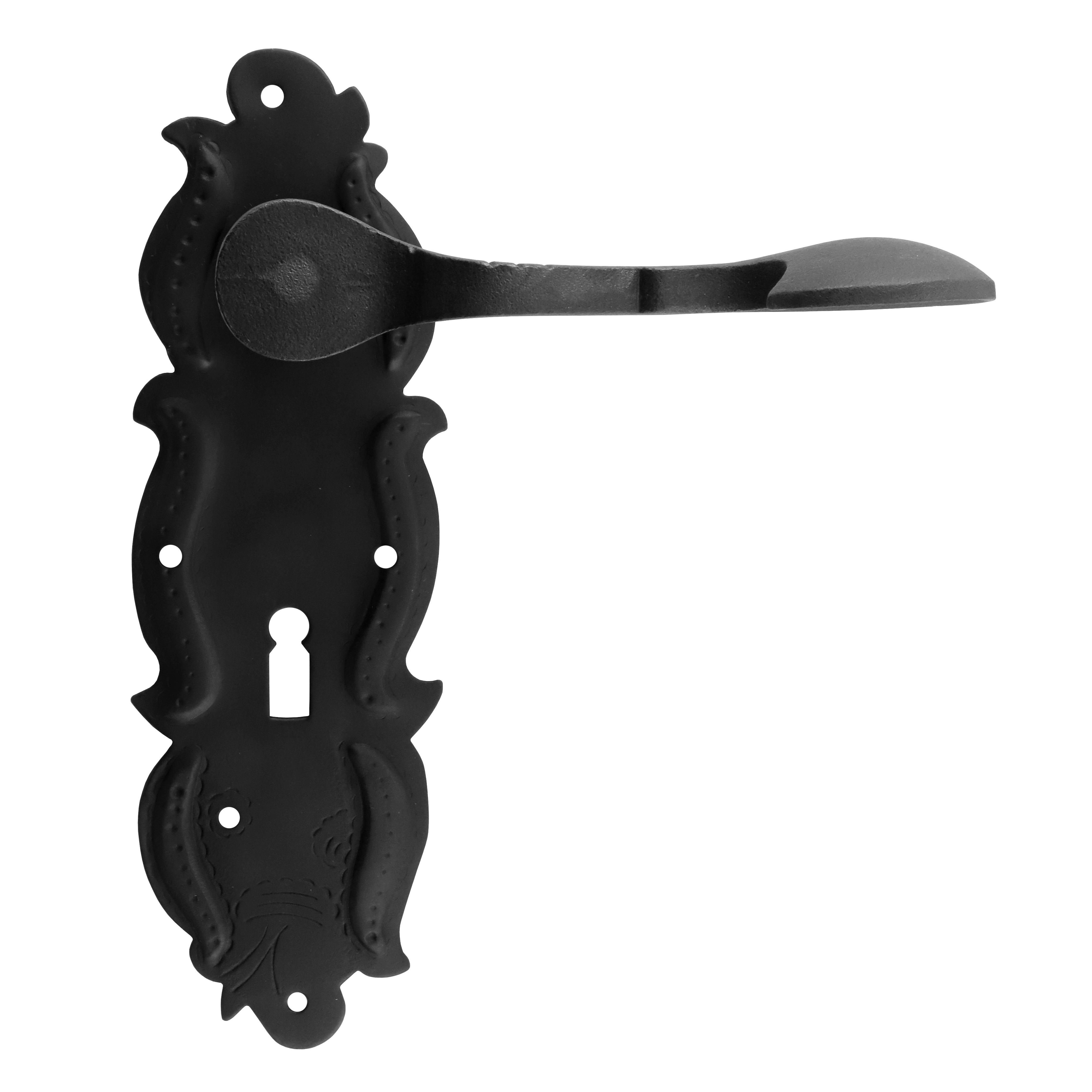 322.0110.70 Deurgreep met lange plaat Barok ijzer zwart 322.0110.70 Deurgreep met lange plaat Barok ijzer zwart