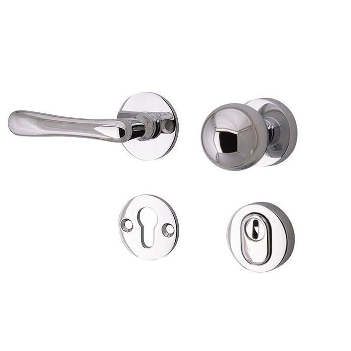 311.0025.35 Ingangsrozetstel knop/greep met kerntrekbeveiliging messing gepolijst, DIN links